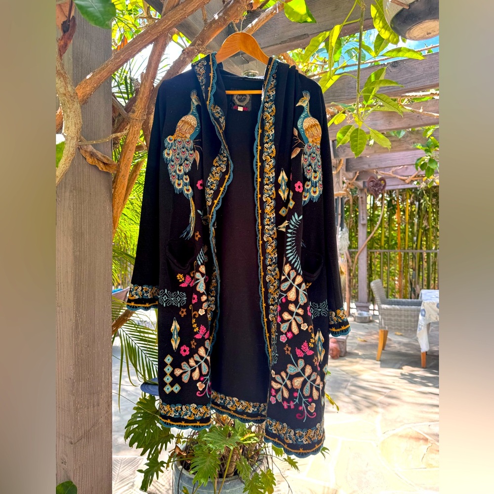 Johnny Was Black and Red Embroidered Kimono